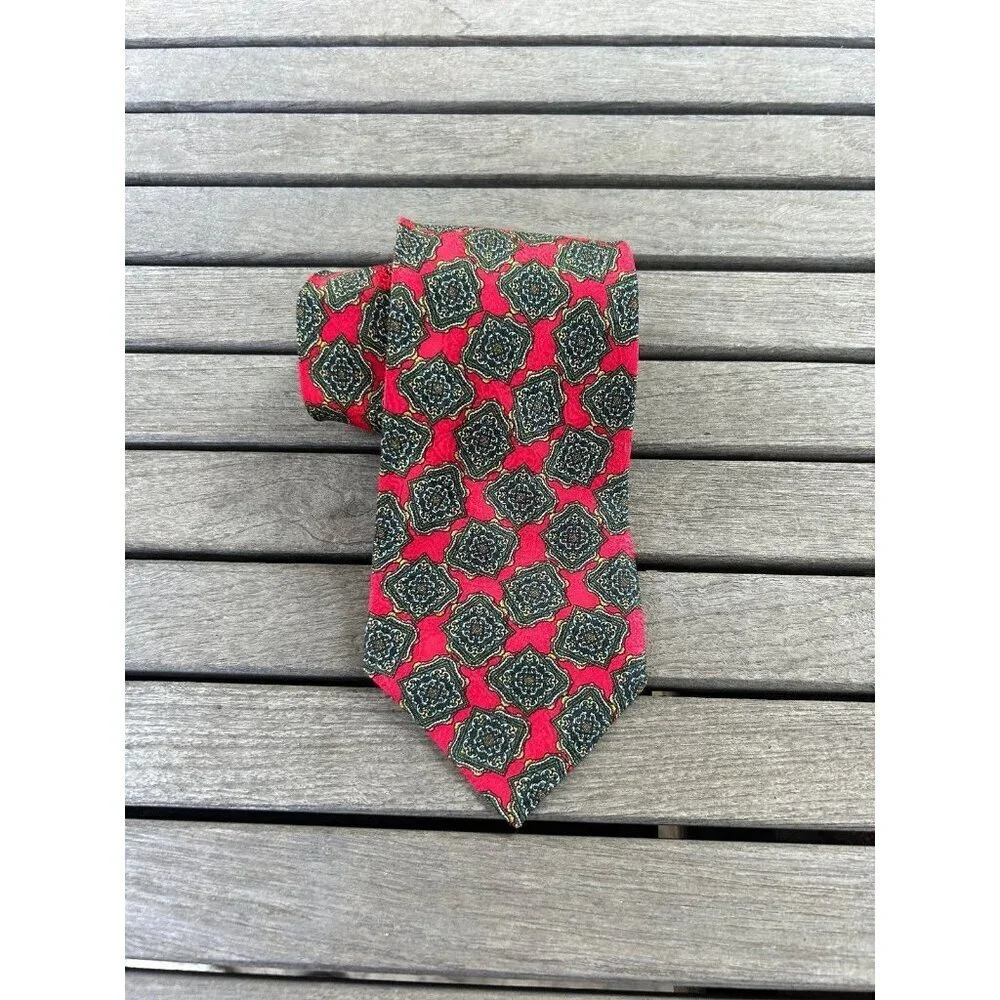Stefano Ricco Men's Italian 100% Silk Vintage Red Geometric Luxury Tie